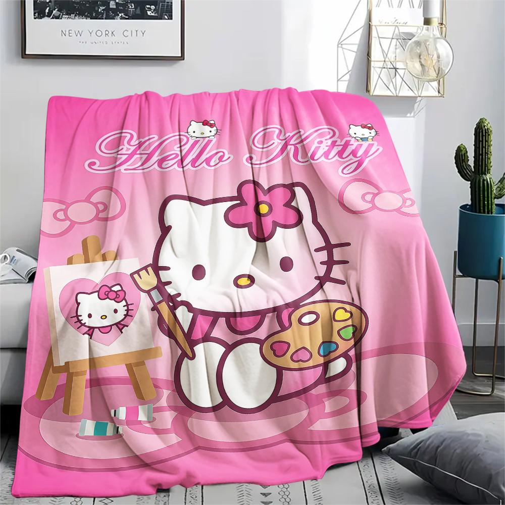 1 шт. Фланелевое одеяло с милым принтом Hello Kitty, Высокое качество, Для всех сезонов, Декор для дома, Тепло и уют, Идеально для рождественских подарков