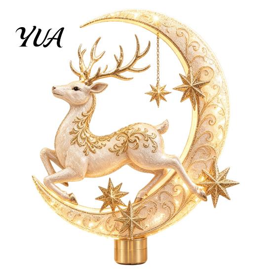 Rustic Holiday Tree Decor Lighted Memorial Christmas Topper, Angel Red Bird Reindeer Designs Treetop Ornament Indoor Festive with Warm Glow for Decor,