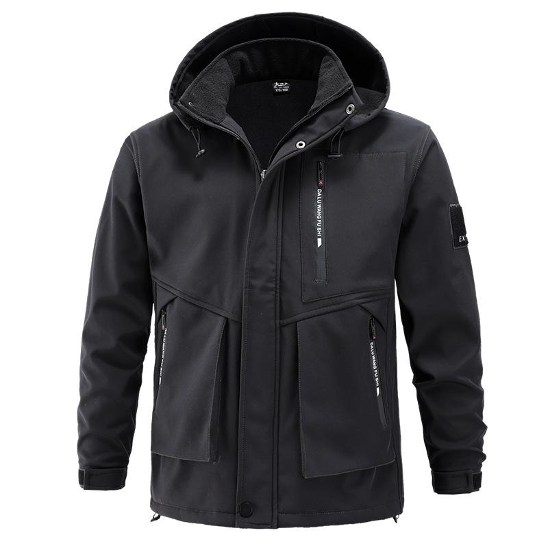 Winter Jacket Suit Men's Plus Velvet Thickened Windproof Waterproof and Warm Outdoor Camouflage Mountaineering Suit Casual 2-piece Suit