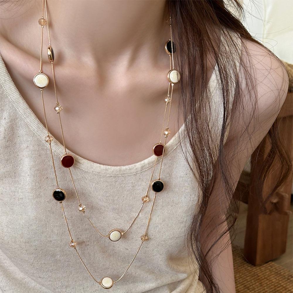 Metal Pendant Necklace Glass Bead Sweater Necklace Trendy Beads Neck Chain Party Dress Accessories