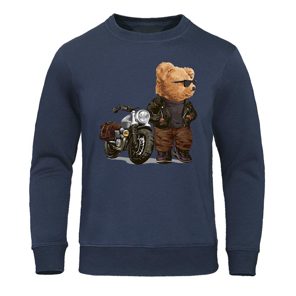 Мотоциклетный медведь Тед в солнцезащитных очках с капюшоном Мужская мода Спортивный свитер Уличная одежда Пуловер Мягкие толстовки с капюшоном