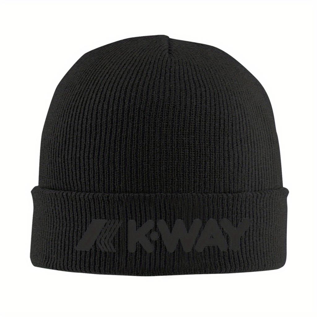 Черные вязаные шапки K-Way для женщин, унисекс, шапки-бини, зимняя шапка, акриловая, теплая, шапка-дыня
