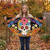Sugar Skull Fan Flag Day of The Dead Bunting Banner Marigold Print Fiesta Mexican Festival Home Ornament Hanging Flag Colorful Outdoor Yard