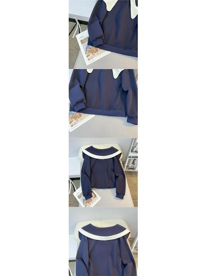 Свободный свитер в корейском стиле с воротником в виде листьев лотоса и пуговицами 2024 года — модный универсальный женский дизайн.