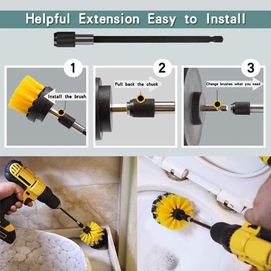 Щетка для электрической дрели, 4 шт./компл., 3 щетки, длинный полюс, нейлоновая щетина, универсальная многофункциональная электрическая дрель, скруббер, набор насадок для дрели, товары для дома