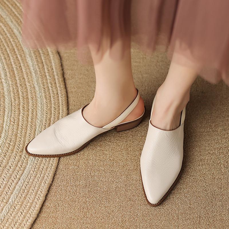 2024 New Office Ladies Casual Women Sandals Concise Spring Summer Pointed Toe High Heel Genuine Leather Slingbacks Shoes Woman