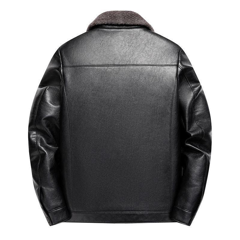 Autumn and Winter Fashionable Solid Color Plush Thick Warm Leather Jacket for Men's Casual Loose Sport Windproof Large Size Coat