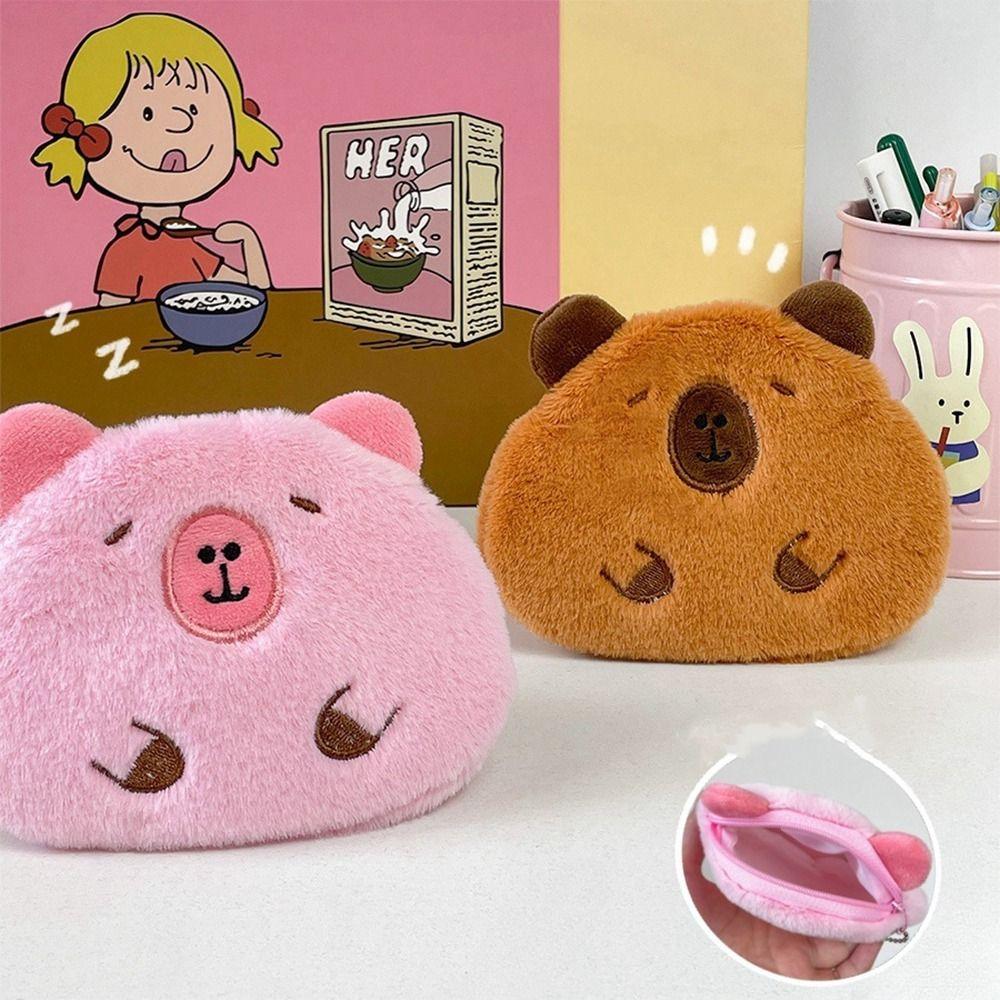 Soft Capybara Coin Purse Cartoon Guinea Pig Bag Pendant Fashion Plush Doll Keychain  Backpack Decor