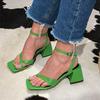 Women Sandals Square Toe Plus Size Leather Heels High Heel Lace Up Shoes