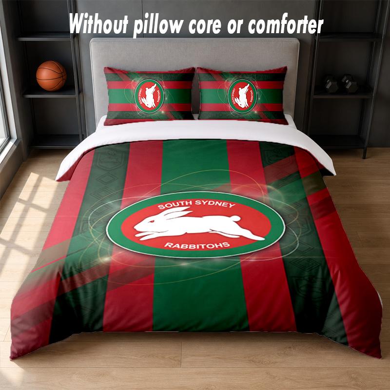 South Sydney Rabbitohs Design Bed Bedding Set 1 Duvet Cover + 2 Pillowcases Soft Breathable Household Bed Linens