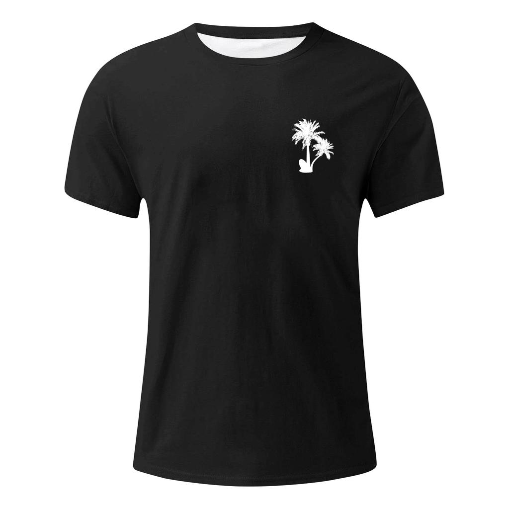 Men's Fashionable Casual Hawaiian Print Round Neck Short-Sleeved T-Shirt Top