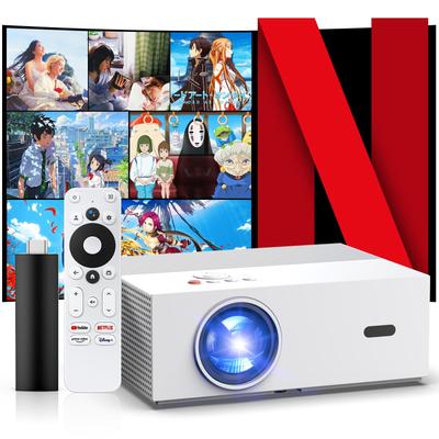Домашний проектор ТВ-стик и игра в феврале 4K Автофокус Автоматическая коррекция трапецеидальных искажений Wi-Fi Bluetooth Большая консоль в подарок в комплекте [Включает Netflix/Google]