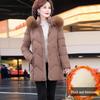 Mom's Mid-Length Fleece-Lined Down Cotton Coat - Petite, Middle-Aged & Elderly Women's Winter Jacket