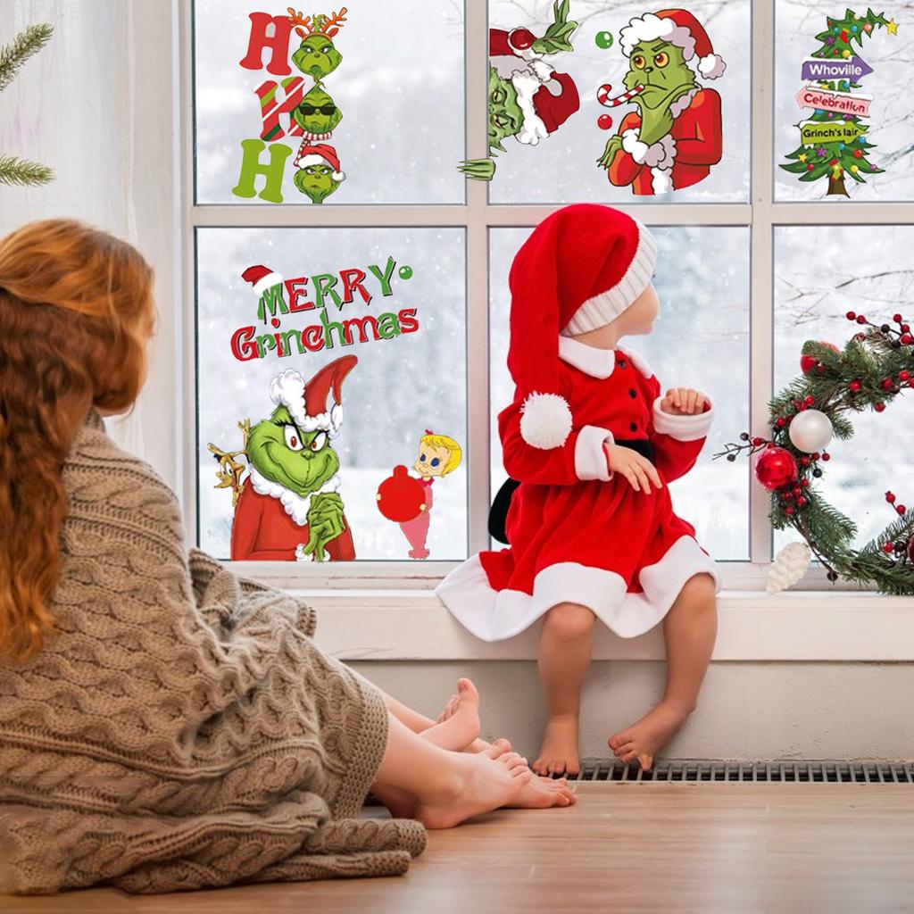 9 листов ПВХ Снежинка Декор окна Рождественские многоразовые наклейки на окна Рождественские домики подходят для зимнего оконного рождественского украшения