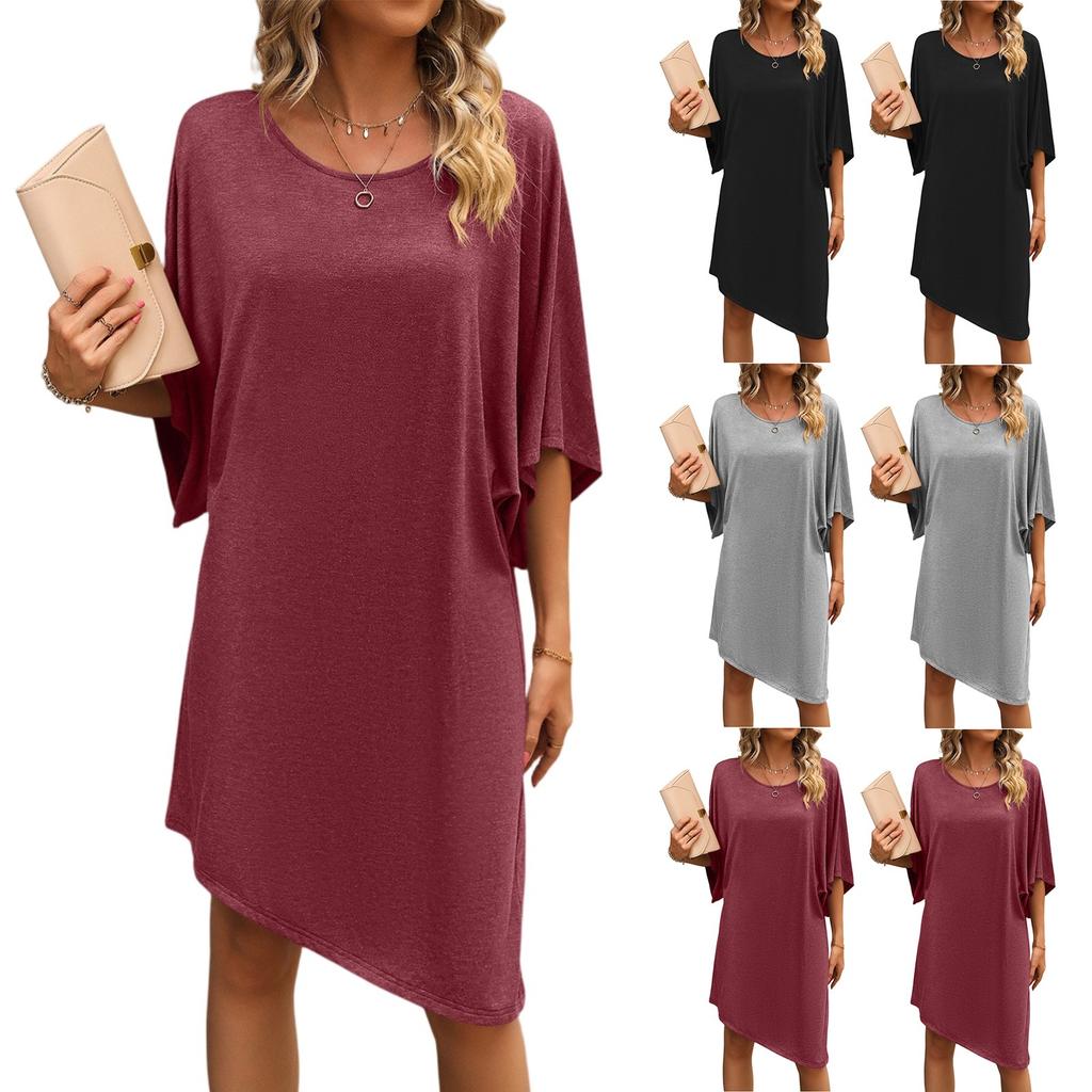 Женское однотонное летнее платье-трапеция с рукавом 1/4, повседневное свободное платье средней длины