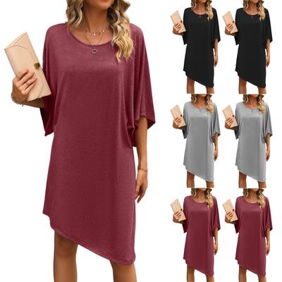 Женское однотонное летнее платье-трапеция с рукавом 1/4, повседневное свободное платье средней длины