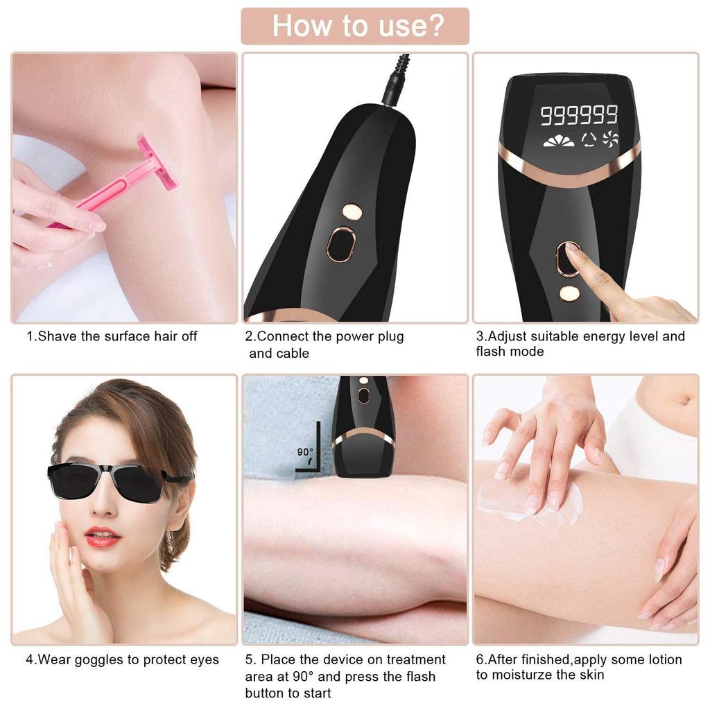 Women's Facial Hair Remover, Perfect Facial Hair Remover, 5 Level Laser Hair Removal Device, IPL Permanent Hair Removal, (Black)