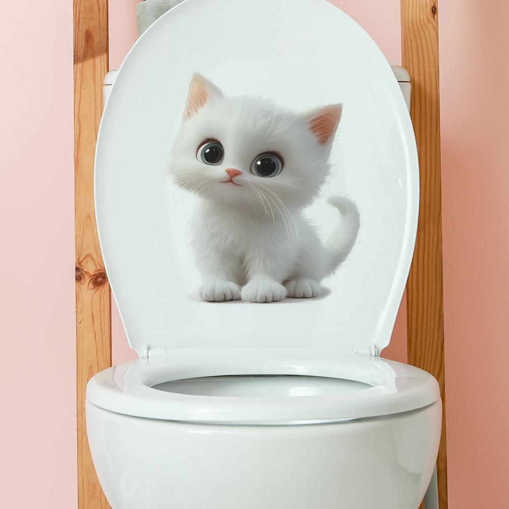 Реалистичная милая наклейка на сиденье унитаза с котенком, декор для ванной комнаты, самоклеящаяся, съемная декаль