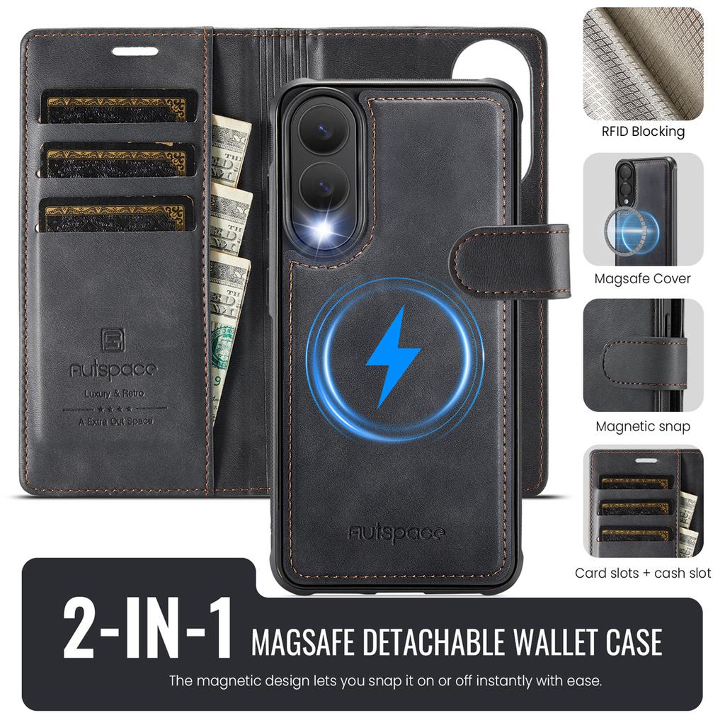2-in-1 Magnetic Detachable Wallet Case for Samsung Galaxy S25/S25 Plus/S25 Ultra/S25 Edge - PU Leather, Card Slots, Wireless Charging, 360° Protection