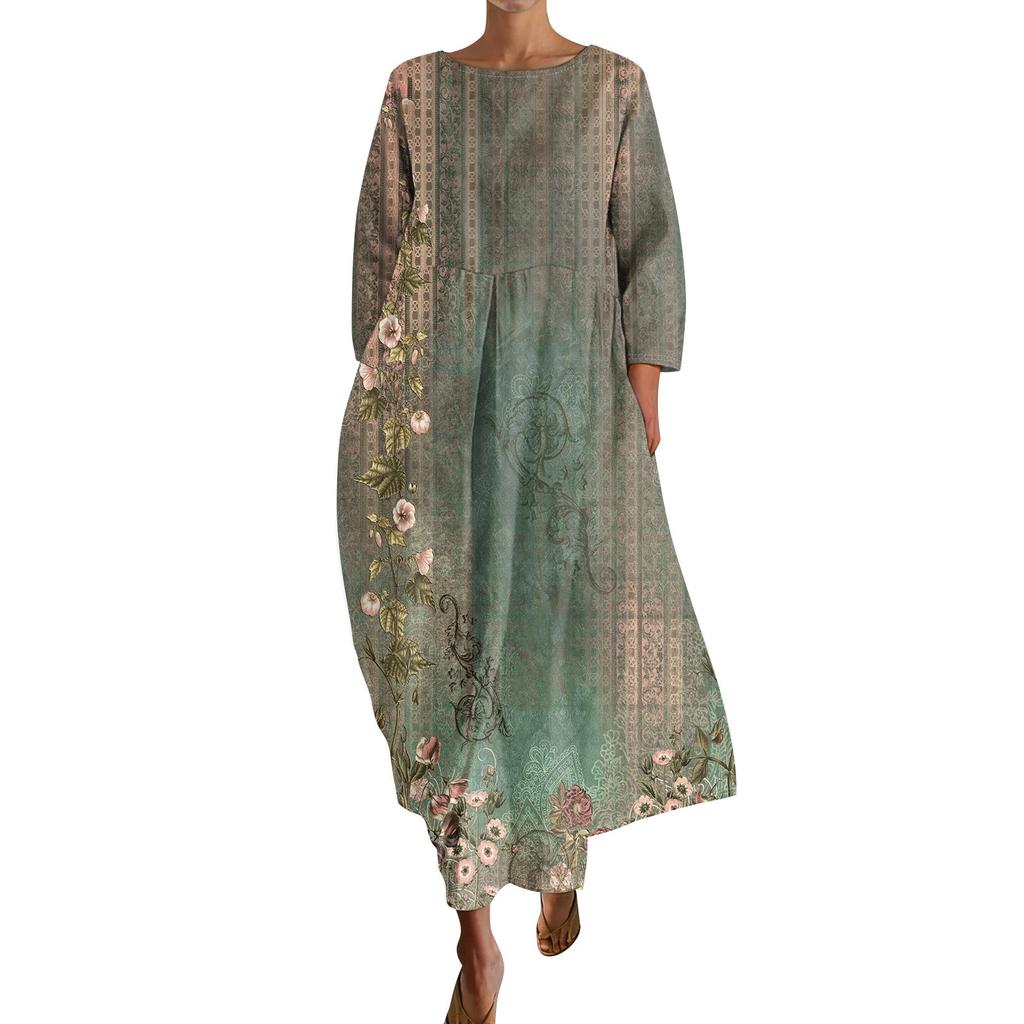 Женское модное свободное платье с карманом и круглым вырезом с рукавами три четверти