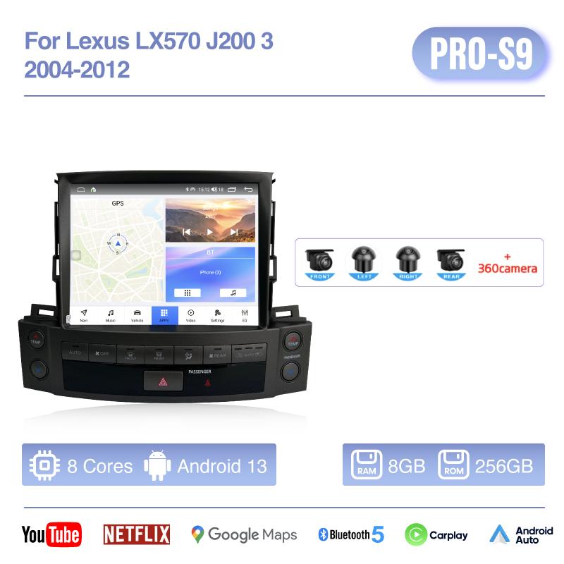 10.4inch For Lexus LX570 J200 3 2004-2012 GPS navigation stereo  car radio multimedia player Android13 Auto Carplay 4G 360camera