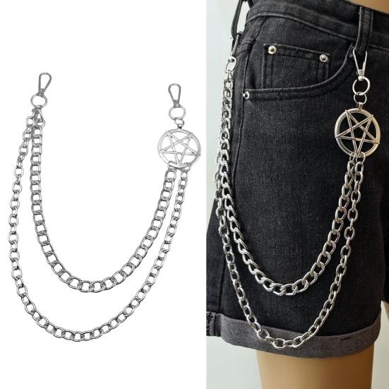 Цепочка для брюк в стиле панк, металлическая джинсовая цепочка, геометрическая цепочка на пояс в стиле хип-хоп со звездами, цепочка на пояс для