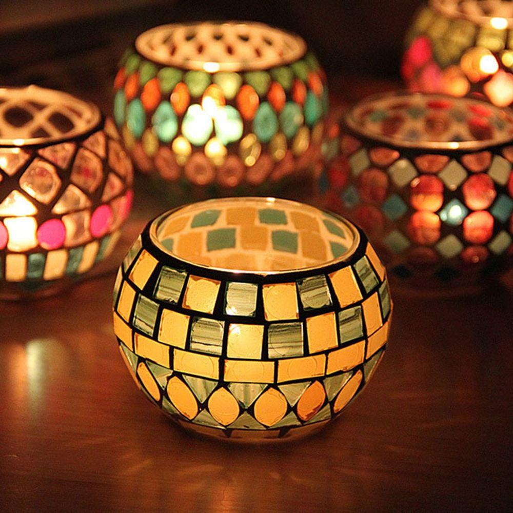 Mosaic Moroccan Style Centerpiece Votive Tea Light Candlestick Candle Holder Home Decor Candle Jar