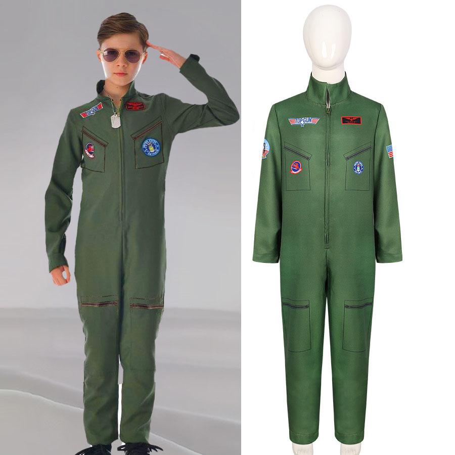 Movie Top Cosplay American Airforce Uniform Halloween Costumes For Men Boys Army Green Military Pilot Jumpsuit Full Set