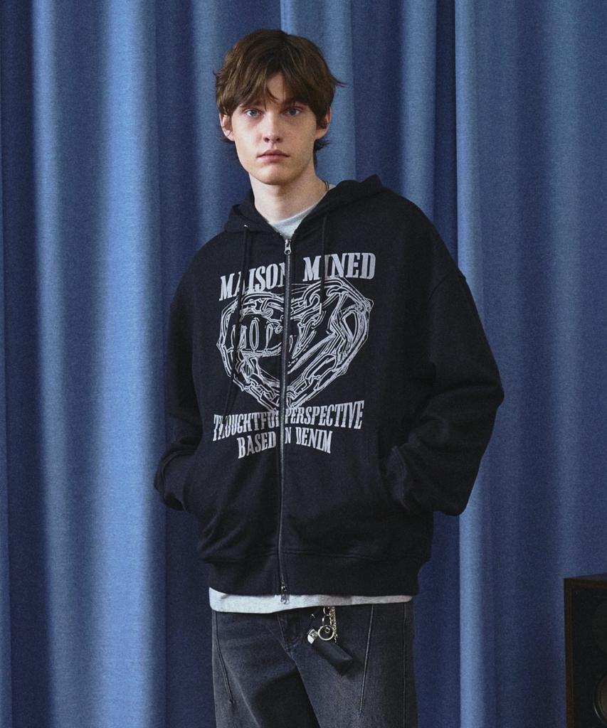 Maison Mined Толстовка с капюшоном на молнии с рисунком-зарисовкой сердца Черная