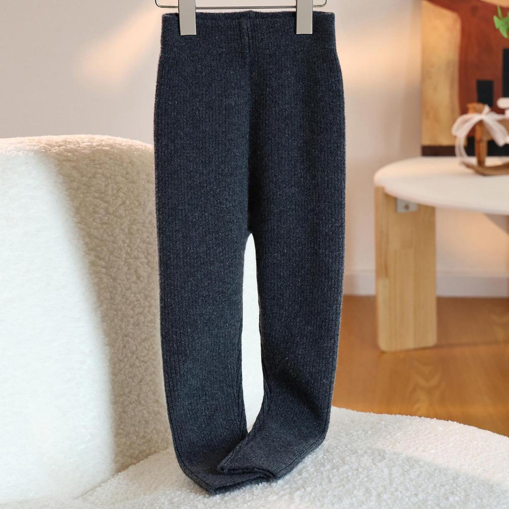 100% Pure Wool Girls' Leggings - Warm Autumn/Winter Pants, Solid Color Korean Style