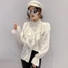 Fashion Ruffle Vintage Blouse Women Elegant Long Sleeve Lace Shirt Loose Chiffon Shirts Stand Collar Pleated Tops Blusas 15832