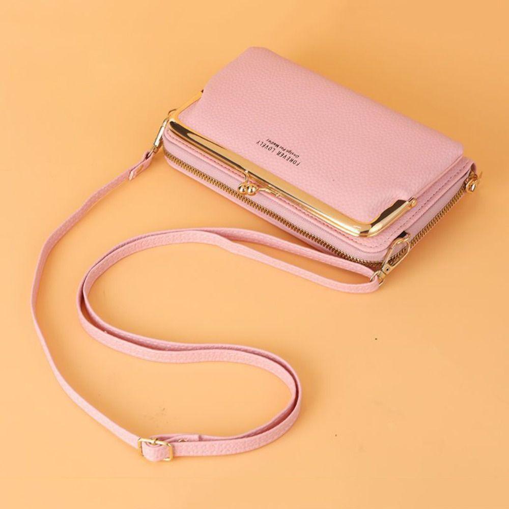 Однотонный кожаный кошелек на молнии для женщин, держатель для карт, модная сумка через плечо для телефона