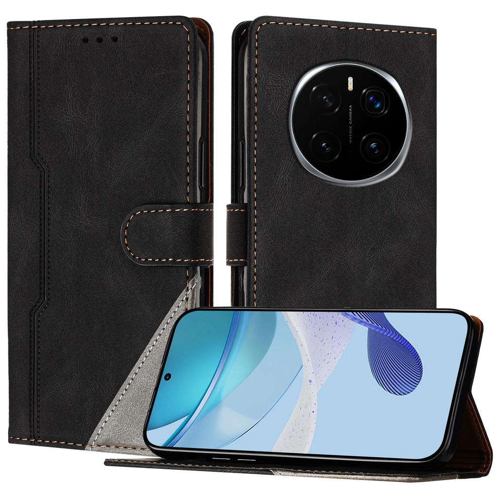 For Honor Magic7 Pro 5G Leather Case Triangle Patchwork Wallet Stand Shockproof Phone Cover