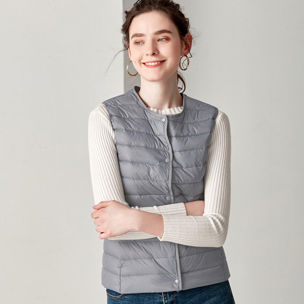 Fall Winter Women Crew Neck Sleeveless Single Breasted Lightweight Short White Duck Down Jacket