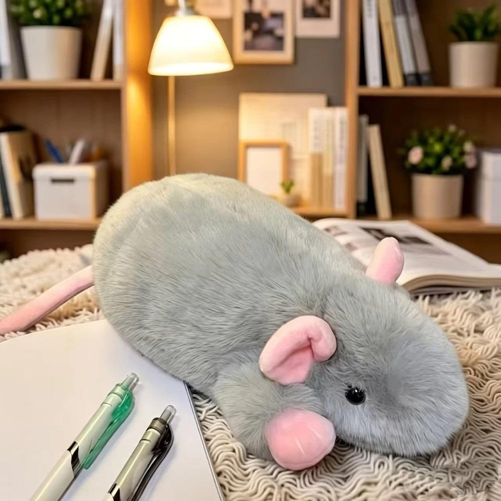 Soft Furry Texture Fancy Rat Pencil Case Plush Zipper Pen Pouch Student Stationery