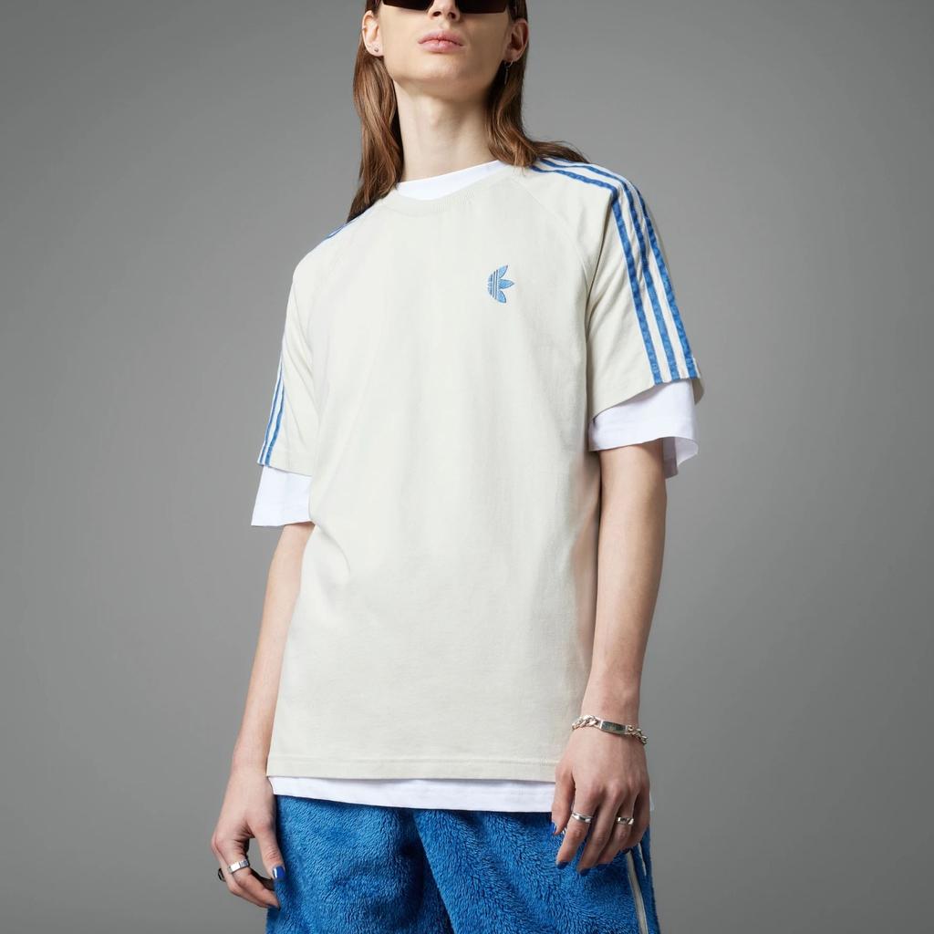 adidas Футболка Originals Striped Logo с вышитым круглым вырезом и коротким рукавом для мужчин, белые топы IJ9086