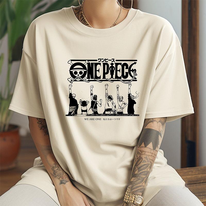 ONE PIECE Trendy Brand Retro Clothes Short-sleeved Peripheral T-shirt Men's and Women's Pure Cotton Printing Loose Summer