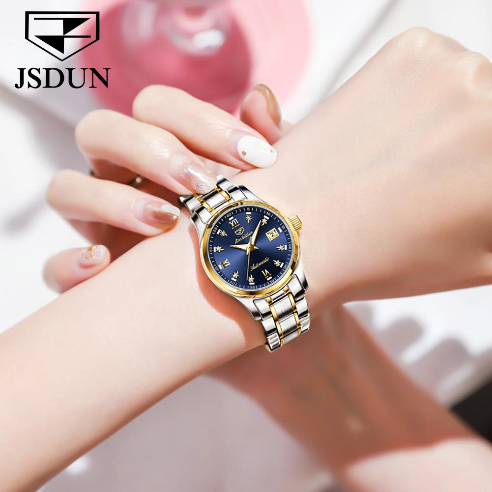 JINSHIDUN Brand Watch Heart Steel Automatic Mechanical Single Calendar Luminous Waterproof Women's Watch Women's Watch