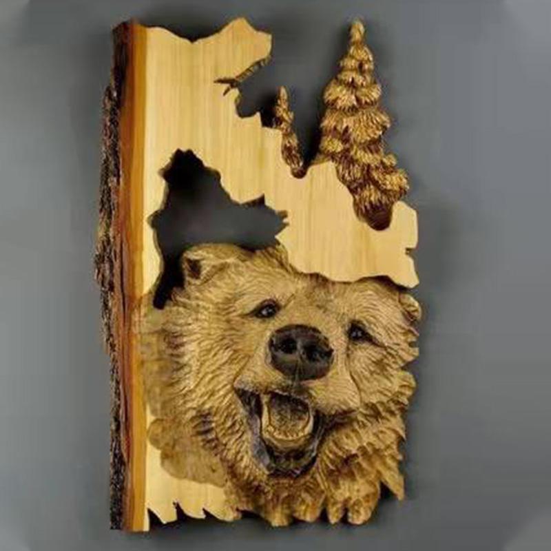 Animal Carving Handcraft Wall Hanging Sculpture Wood Raccoon Bear Deer Hand Painted Home Living Room Decoration Fast Shipping