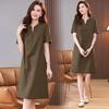 Women Summer Linen Cotton Dress V Neck Half Button Short Sleeve Midi Dress Loose Plus Size Elegant Mother Dress Casual Pocket Dresses