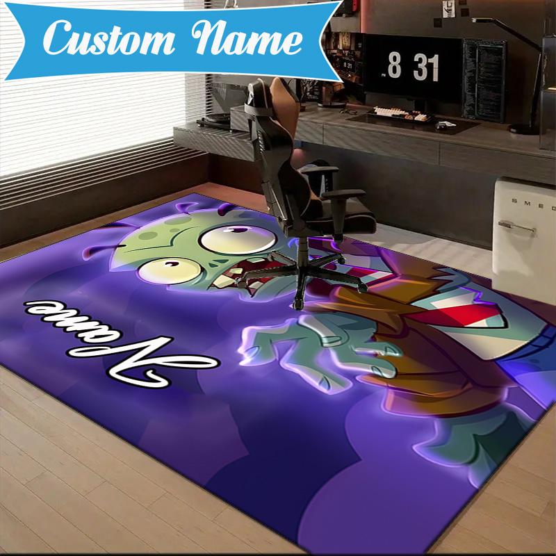 Custom Name Zombies Invasion Galactic Heroes Rug for Living Room, Game Rooms, Office, Bedroom, Floor Mat Playful Design, fan gifts Christmas decor