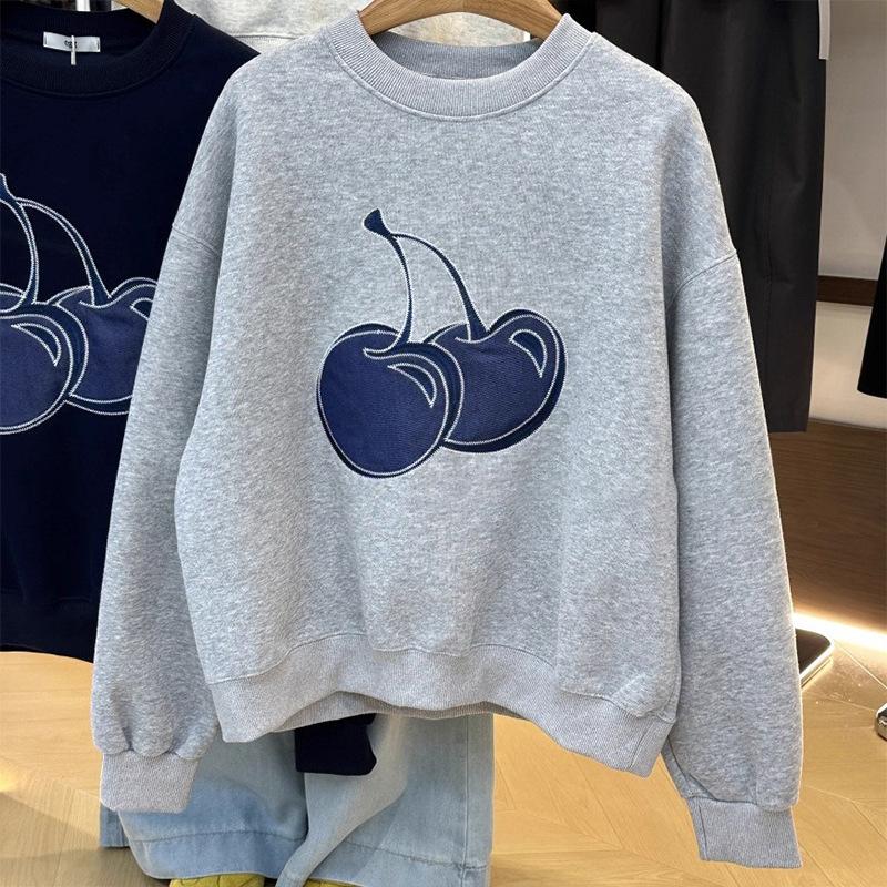 Большой размер Вышитый Пуловер без капюшона Женский Осенне-зимний Новый Стиль Свободный Пальто Топ