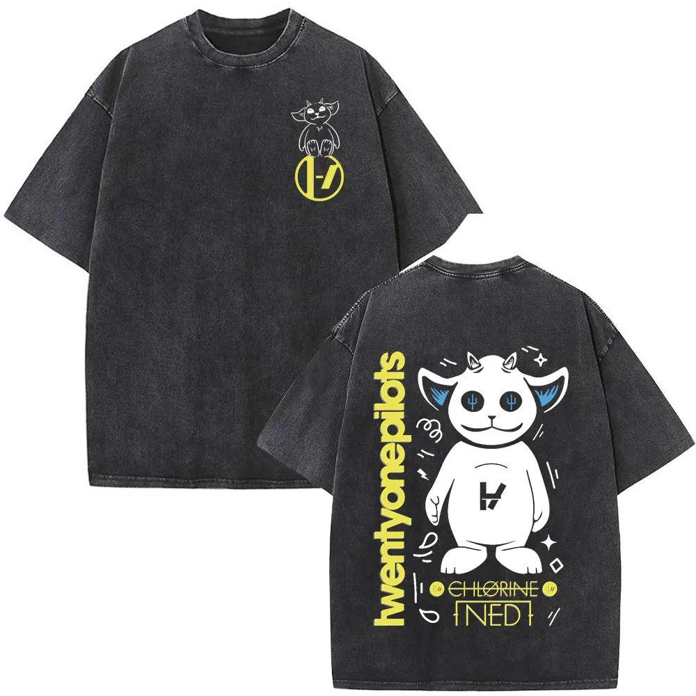 Рок Футболка Twenty One Pilots с винтажной стиркой Мужская Женская Мода Хип-хоп Оверсайз Футболки Хлопок Повседневная Футболка