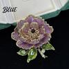 Sweater Brooch Pin Women Sparkling Rhinestones Enamel Peony Shape Lapel