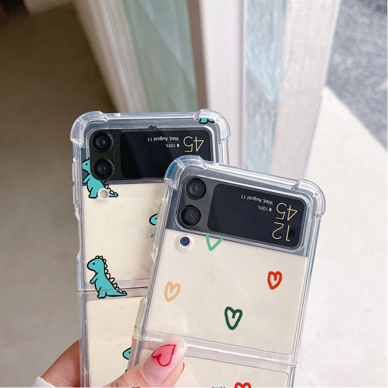 Роскошный чехол Flower Little Dinosaur для Samsung Galaxy Z Flip 3 4 5G Funda Z Flip3 Clear PC Hard Противоударный чехол для телефона