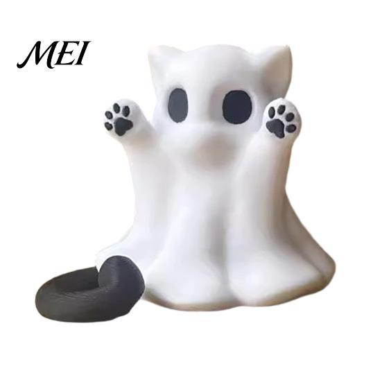 Funny Cat Lover Gifts Halloween Ghost Statue, Cute Figurine, Cartoon Themed Room Ornaments Spooky Decoration for Home Office Desktop Decor Statue