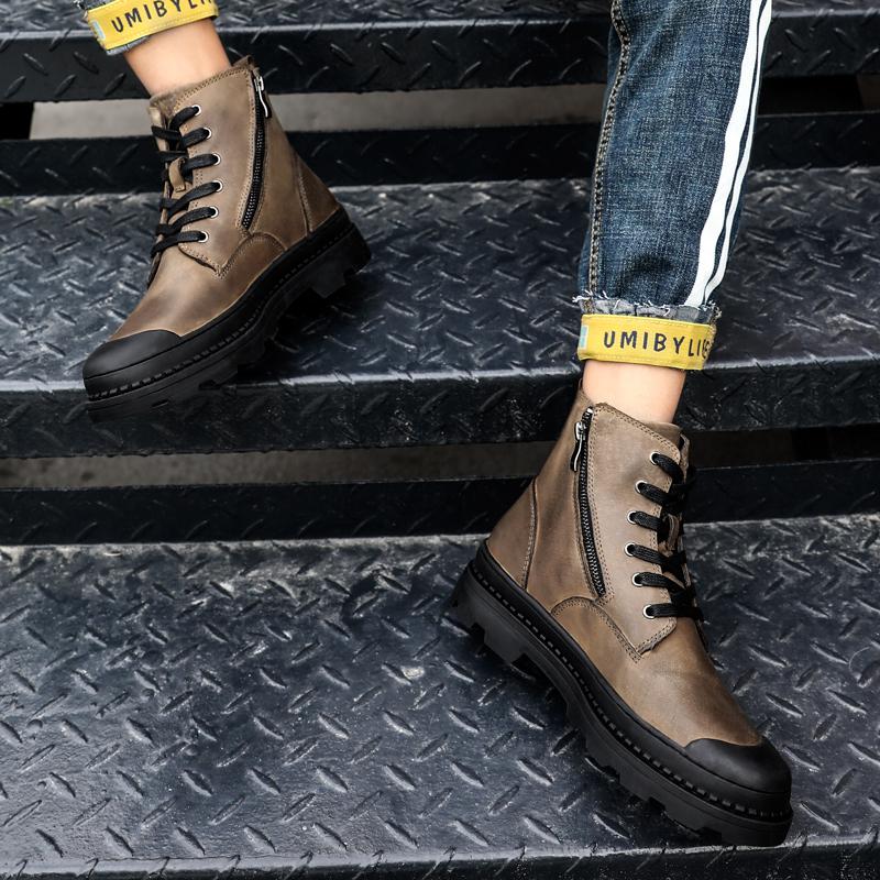 Модные мужские зимние ботинки из натуральной кожи с боковой молнией, модные мужские ботинки на шнуровке, удобные повседневные ботинки с высоким верхом