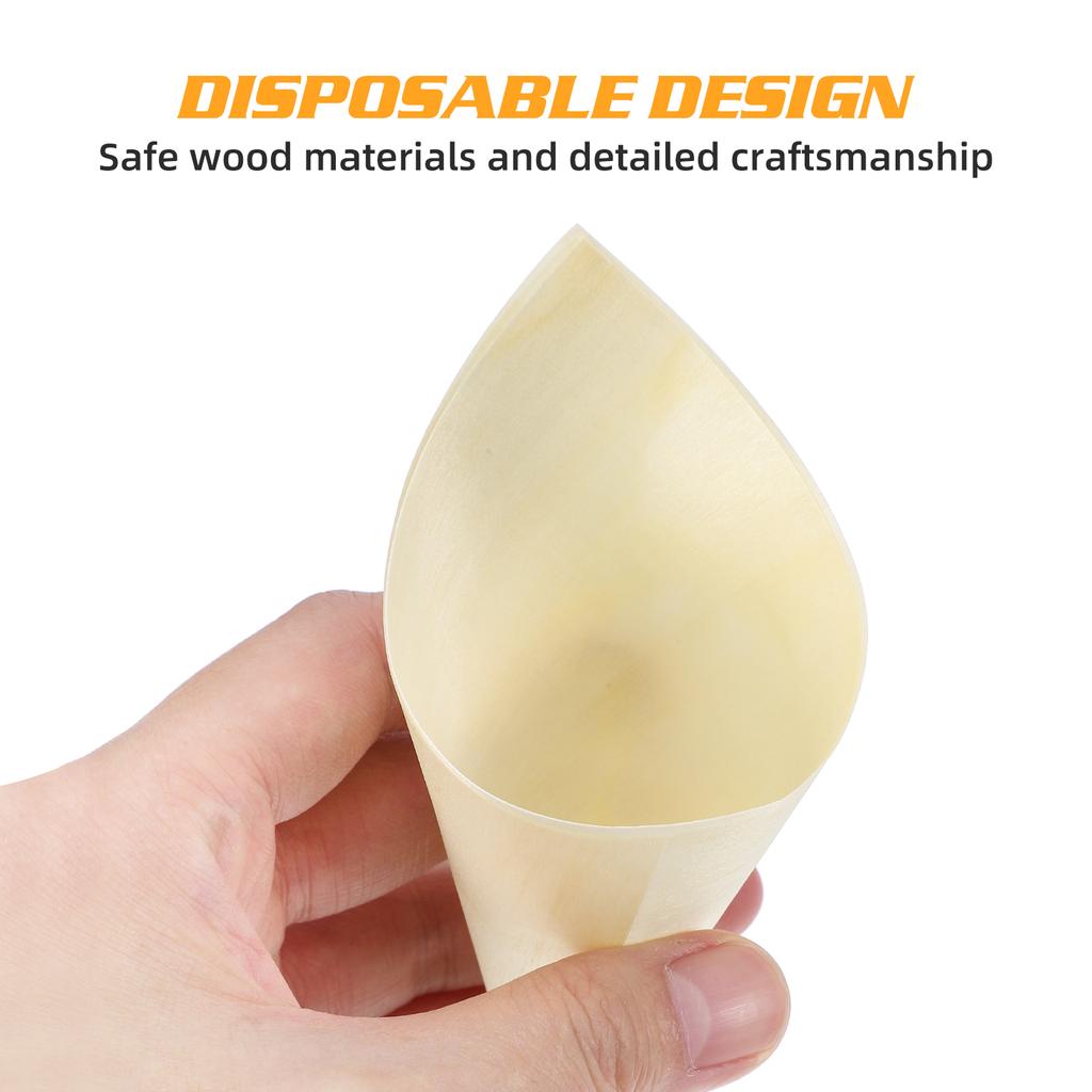 100 Pcs Cone Ice Cream Veneer Roll Mini Dessert Cup Wooden Cones Cake Boxes Food Plushies