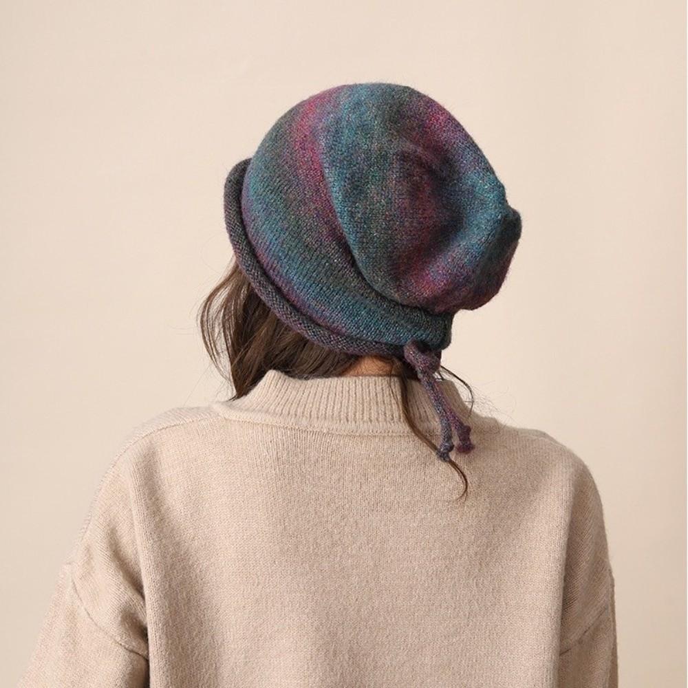 Gradient Color Bonnet Hat Knitted Drawstring Slouch Hat Fashion Beanies Skullies
