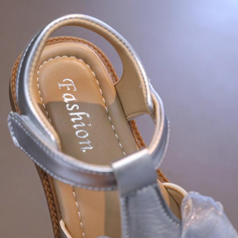 Girls Closed Toe Soft Sole Sandals, Summer Crystal Bow Princess Beach Shoes for Middle and Big Kids